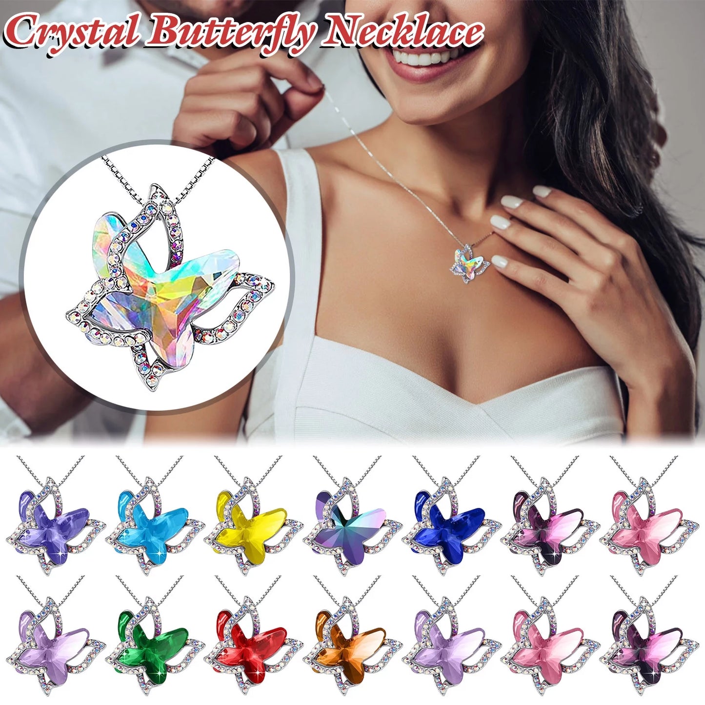 Mothers Day Gifts Butterfly Crystal Necklace, Butterfly Choker Necklace Charm Birthstone Pendant Necklace, Christmas Gift for Mom Girlfriend Wife Daughter, Purple