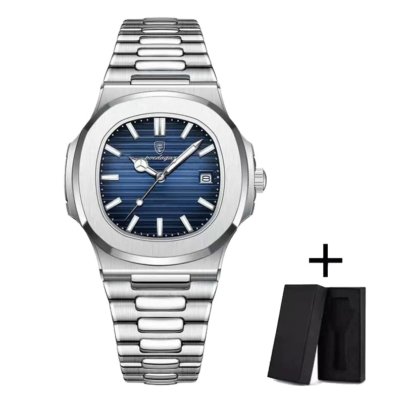Luxury Watch Business Waterproof Male Clock Luminous Date Stainless Steel Square Quartz Men Watch Reloj Hombre 2024 New