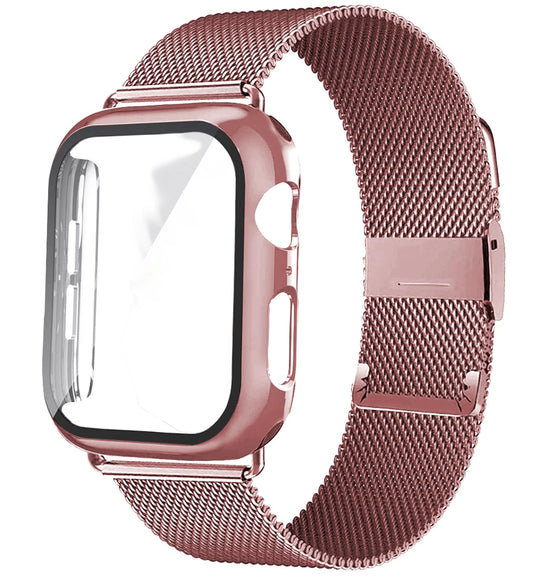 Glass+Case+Strap Compatible with Apple Watch Band 40Mm 44Mm 41Mm 45Mm 38Mm 42Mm Milanese Loop Magnetic Loop Bracelet Band Iwatch Series 3 4 5 Se 6 7 8 9 Wristbands - Colorful