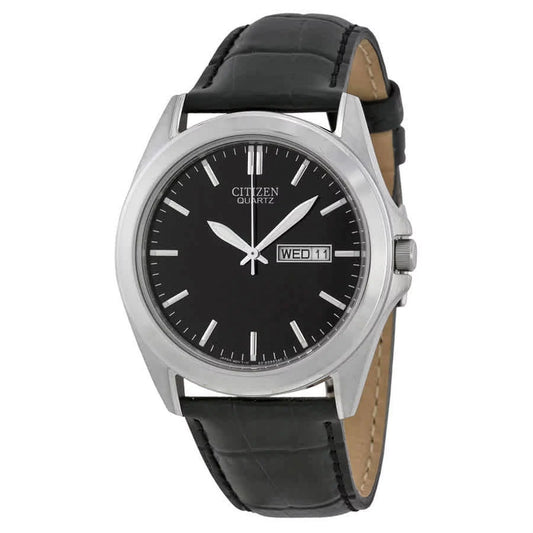 Black Dial Black Leather Men'S Watch BF0580-06E