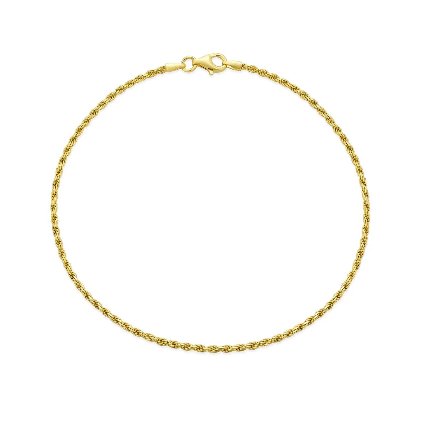 Womens Yellow 14K Gold Plated .925 Sterling Silver 10 Inch Cable Rope Chain Anklet