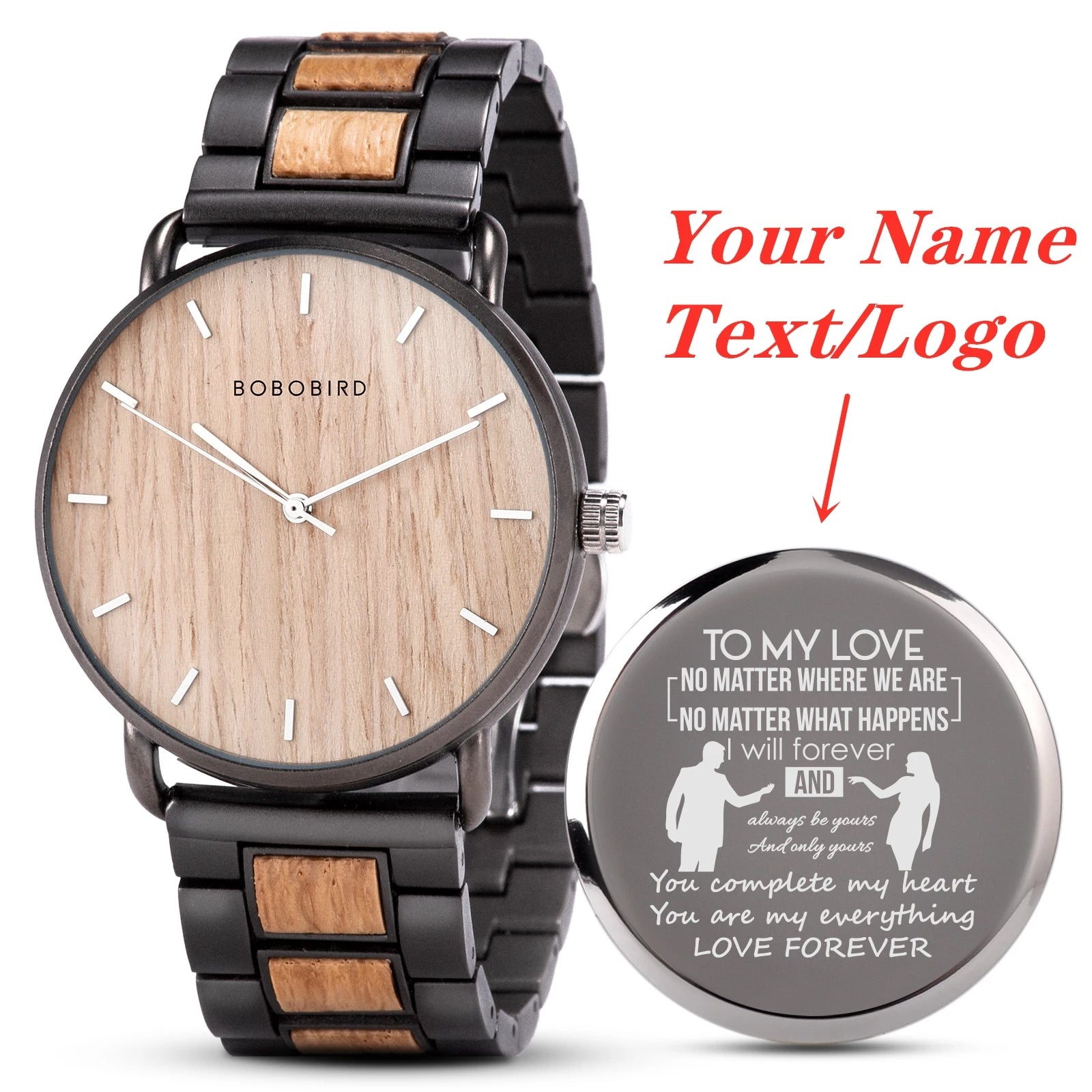 BOBOBIRD Engraved Wooden Watch Custom Precious Gift Quartz Wristwatch Men Boyfriend Birthday Groomsmen Anniversary Father'S Day