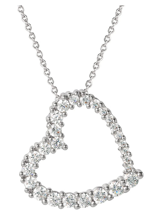 Fine Silver Plated Cubic Zirconia Open Heart Pendant Necklace, 18"