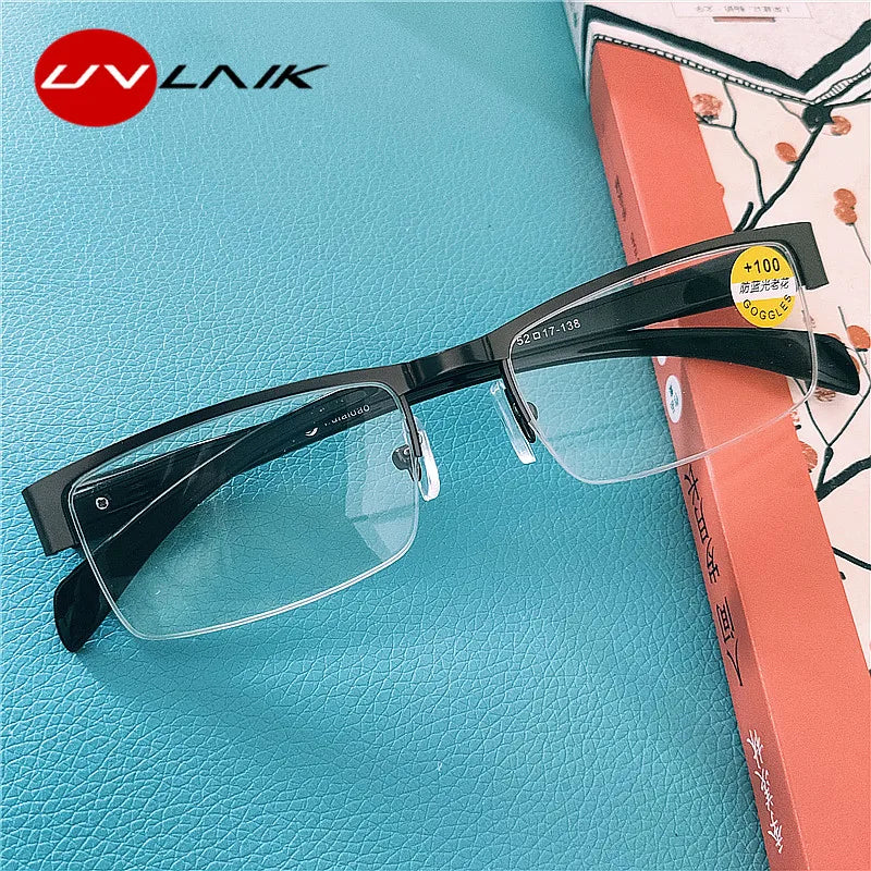 Blue Light Blocking Reading Glasses Men Business CR-39 Aspheric Glasses Transparent Eyeglasses Frame 1.0 1.5 2.0 2.5 3.0