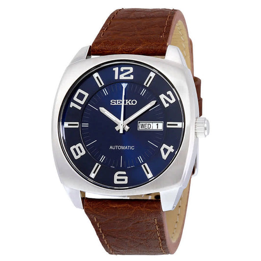 Men'S Recraft Luminous Blue Dial Silver Tone Brown Leather Watch SNKN37