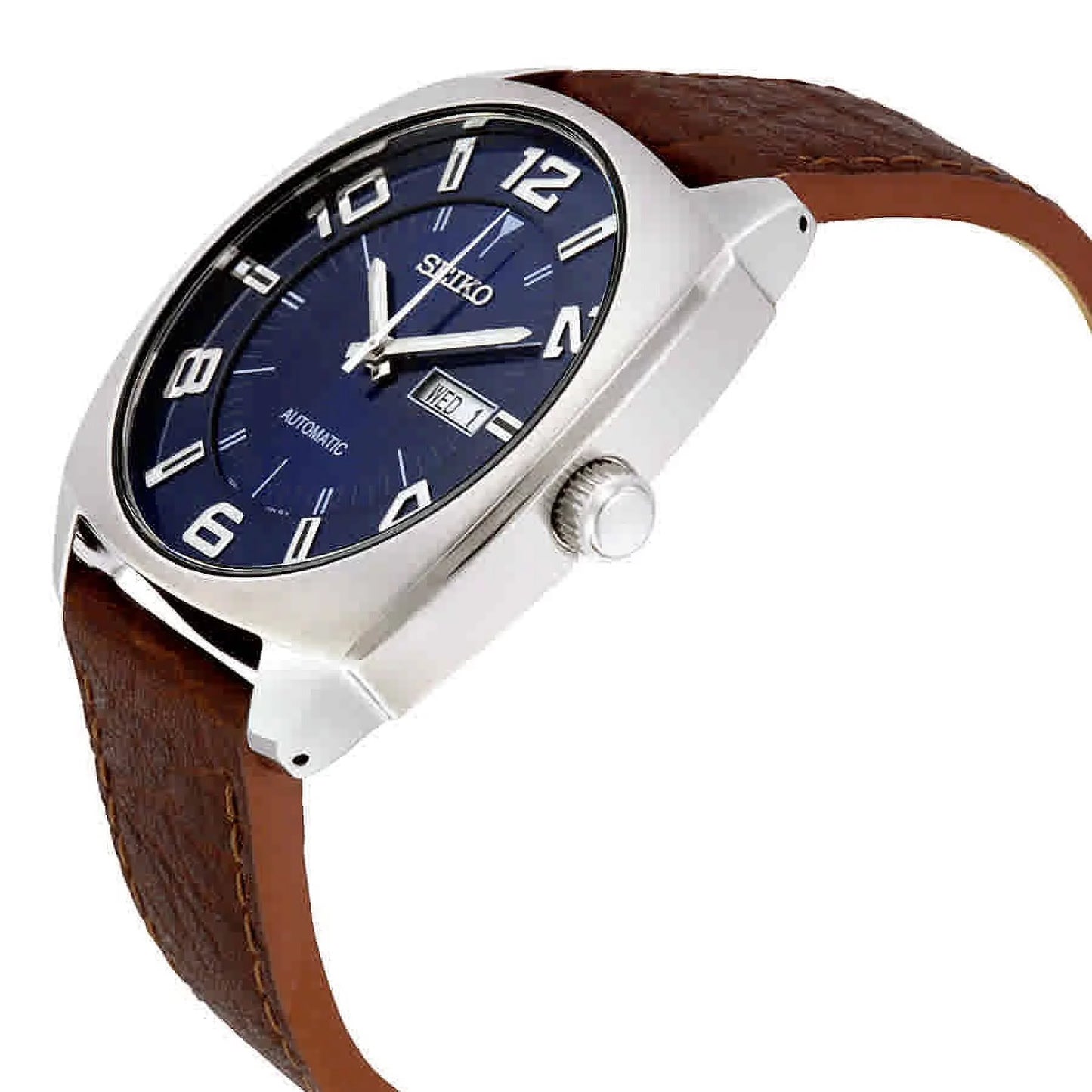 Men'S Recraft Luminous Blue Dial Silver Tone Brown Leather Watch SNKN37