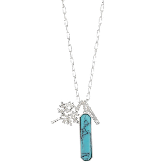 Women'S Fine Silver Plated Semi-Precious Turquoise Stone Family Tree Pendant Necklace, 18+2" Extender