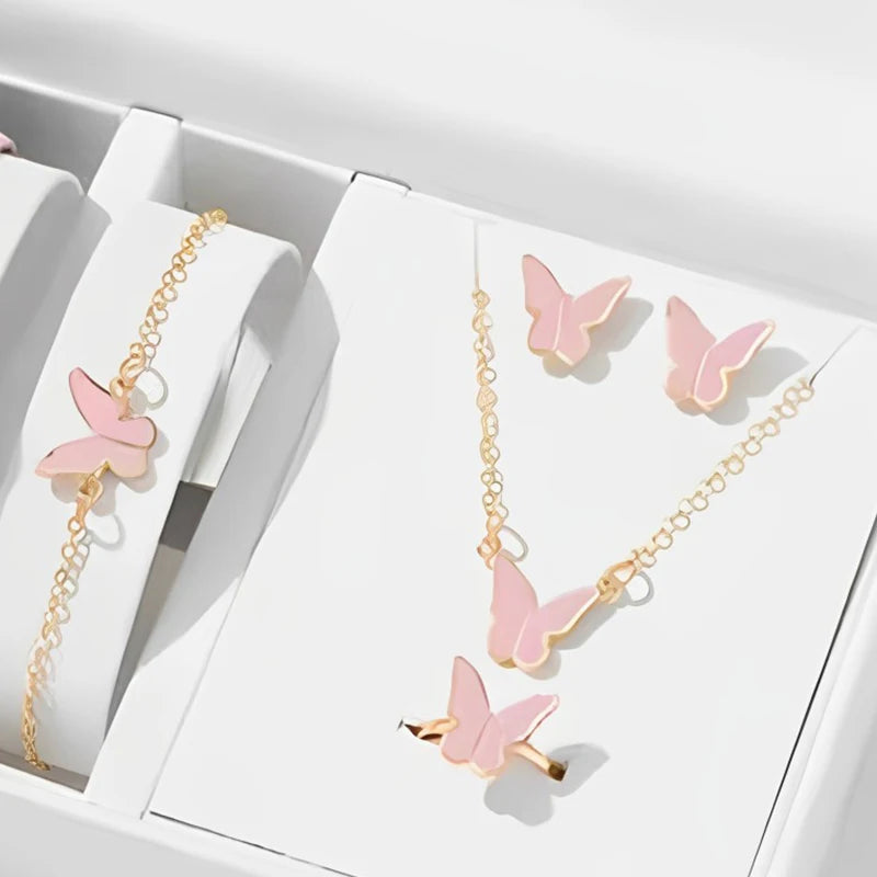 5PCS Fashion Butterfly Pendants Necklace Earrings Ring Bracelet Sets for Women Jewelry Set Bridal Wedding Jewelry Gift