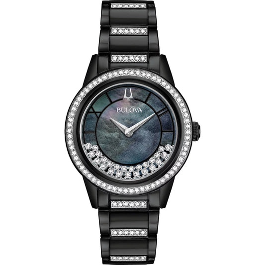 Women'S Classic Crystal Black Stainless Steel Watch 98L252