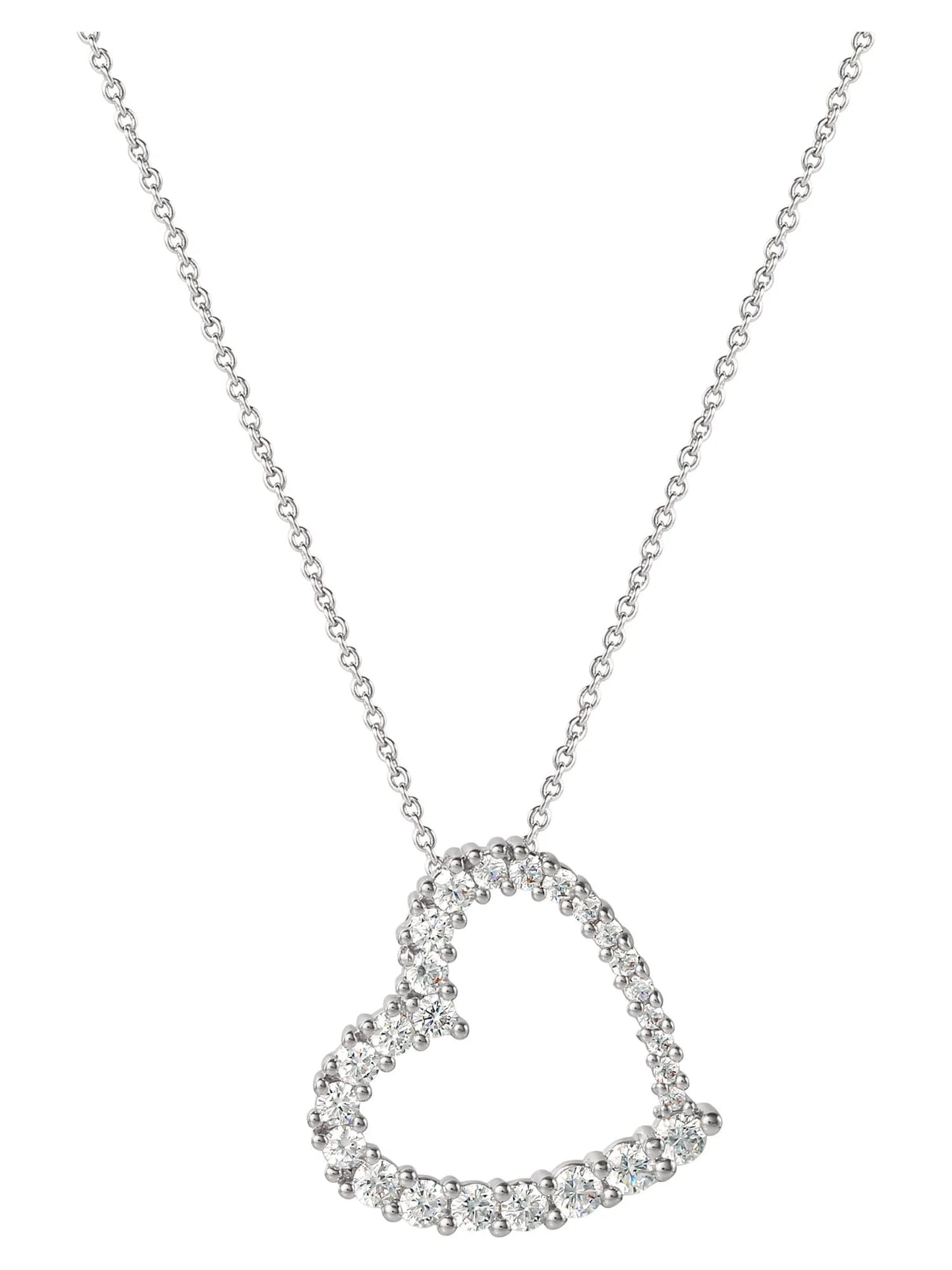 Fine Silver Plated Cubic Zirconia Open Heart Pendant Necklace, 18"