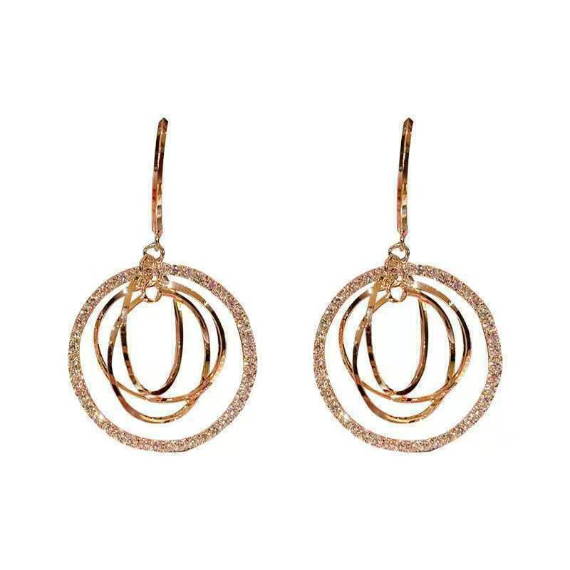 Silver Plated Gold Crystal Circles Earrings Hoop Drop Women Jewelry Lab-Created