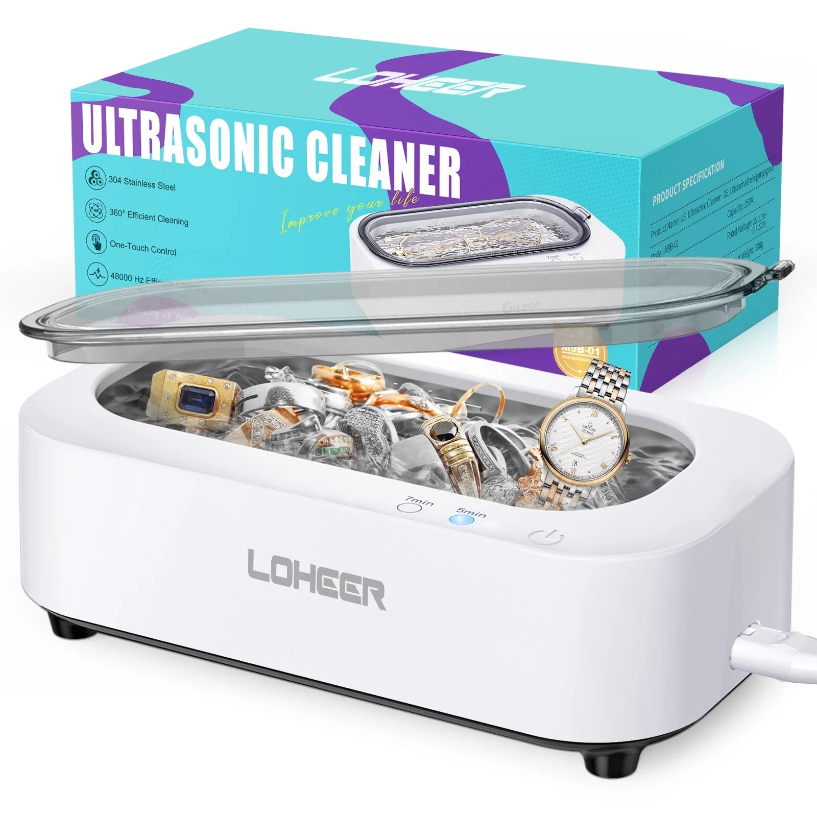 Ultrasonic Jewelry Cleaner, 12Oz 48Khz Ultrasonic Cleaner for Rings, Glasses, Jewelry, Dentures