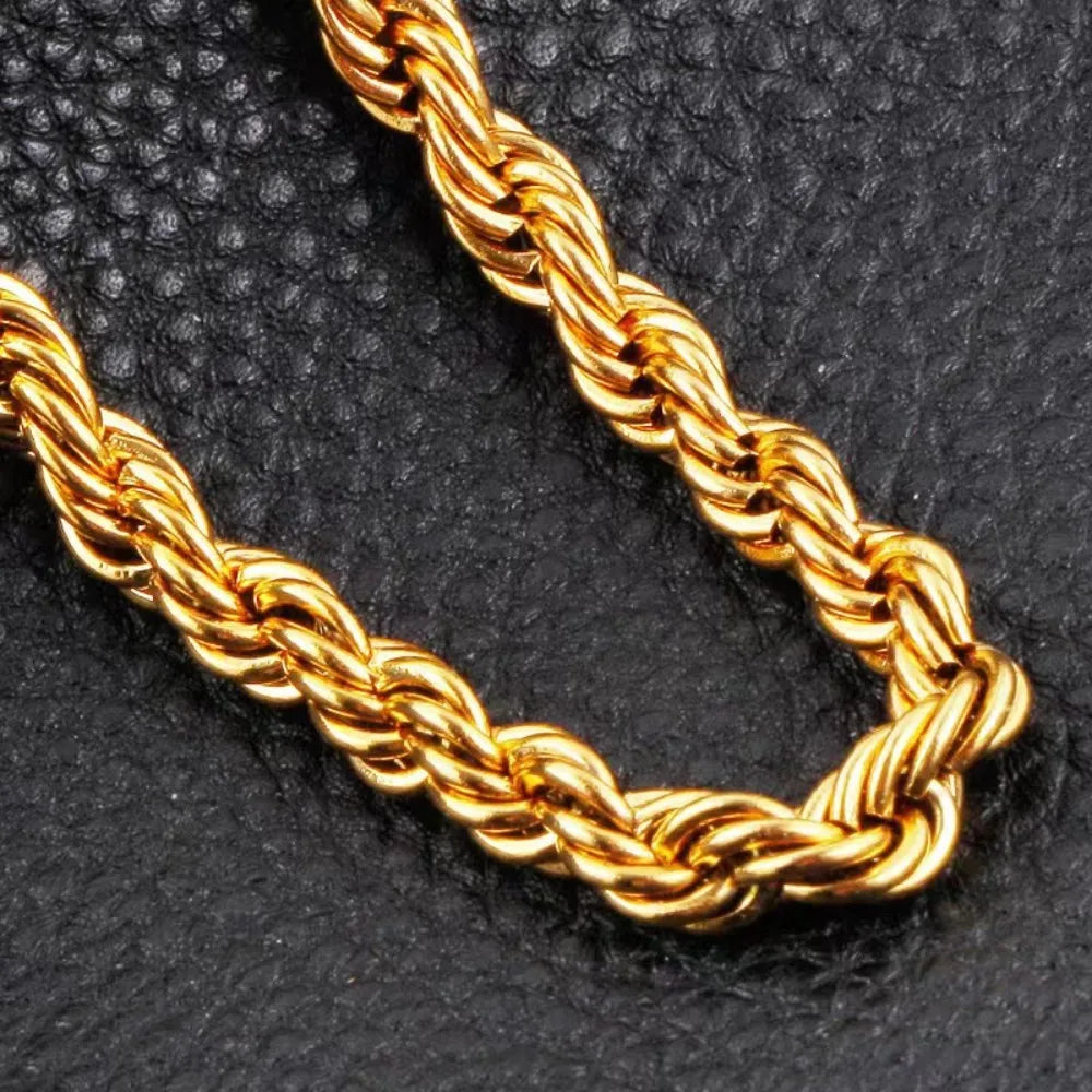 Fine Hot 45-60Cm 18K Gold 4Mm Rope Chain Necklace for Women Man Boy Fashion Wedding Party Charm Jewelry