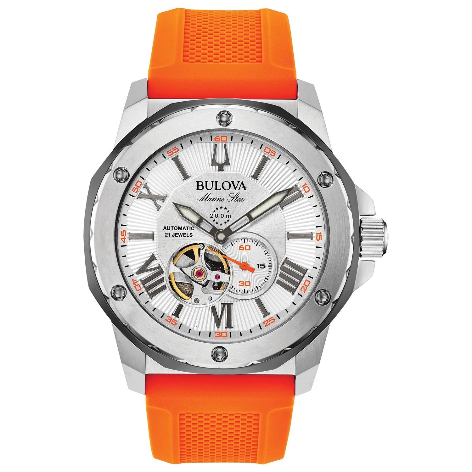 Men'S Marine Star Automatic Orange Strap Watch - 98A226