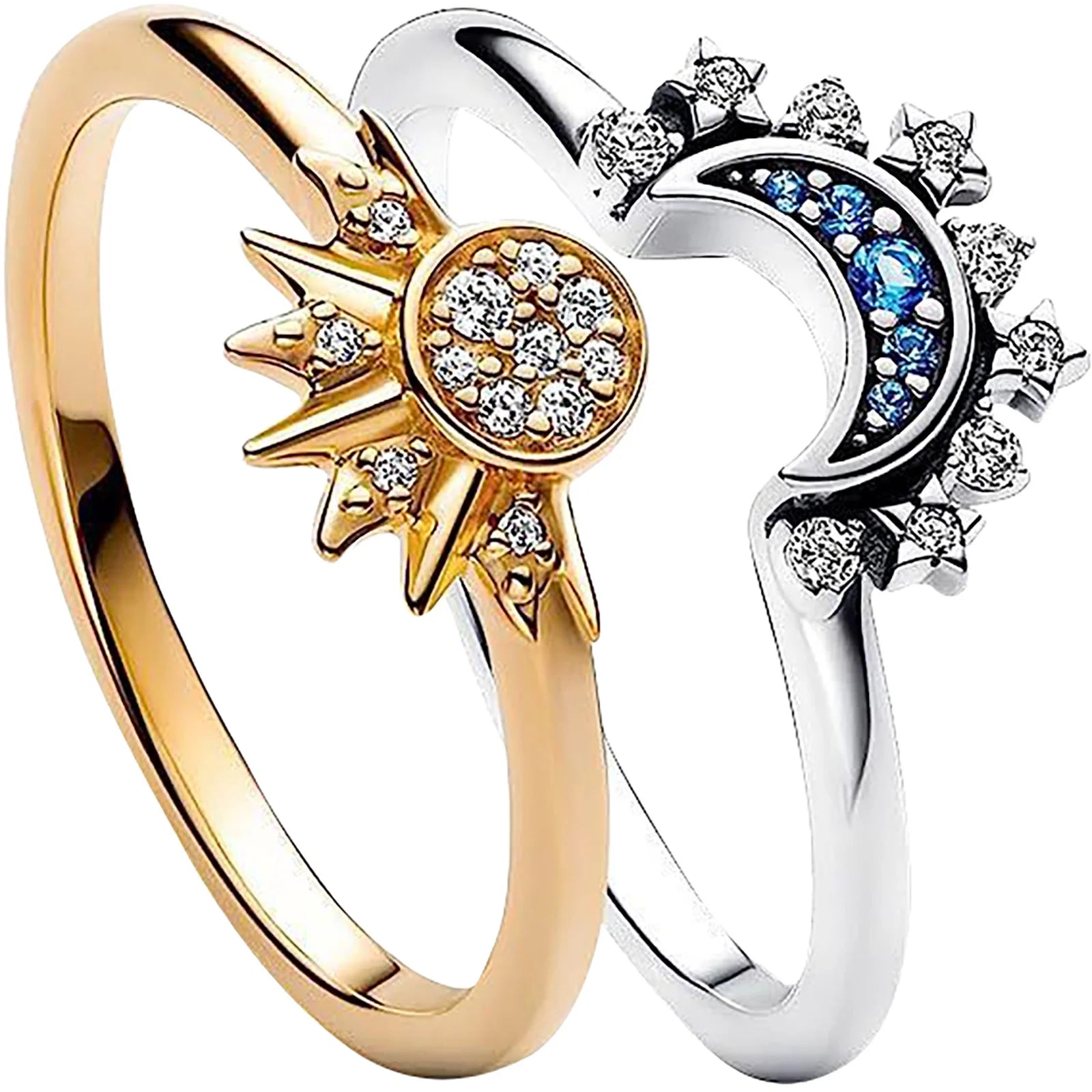 Class Rings for Women Minimalist Shiny Sun Blue Diamond Moon Women'S Two Piece Ring Set (Gold,8) Buy 2 save 10%